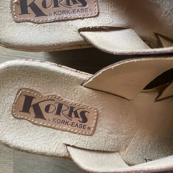 Korks Rosette Cork Wedge Sandals Leather Flower Women's 8 Y2K Summer Brown! - Picture 3 of 8